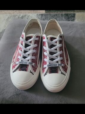 Dior White and Pink Low-Top Canvas Sneakers